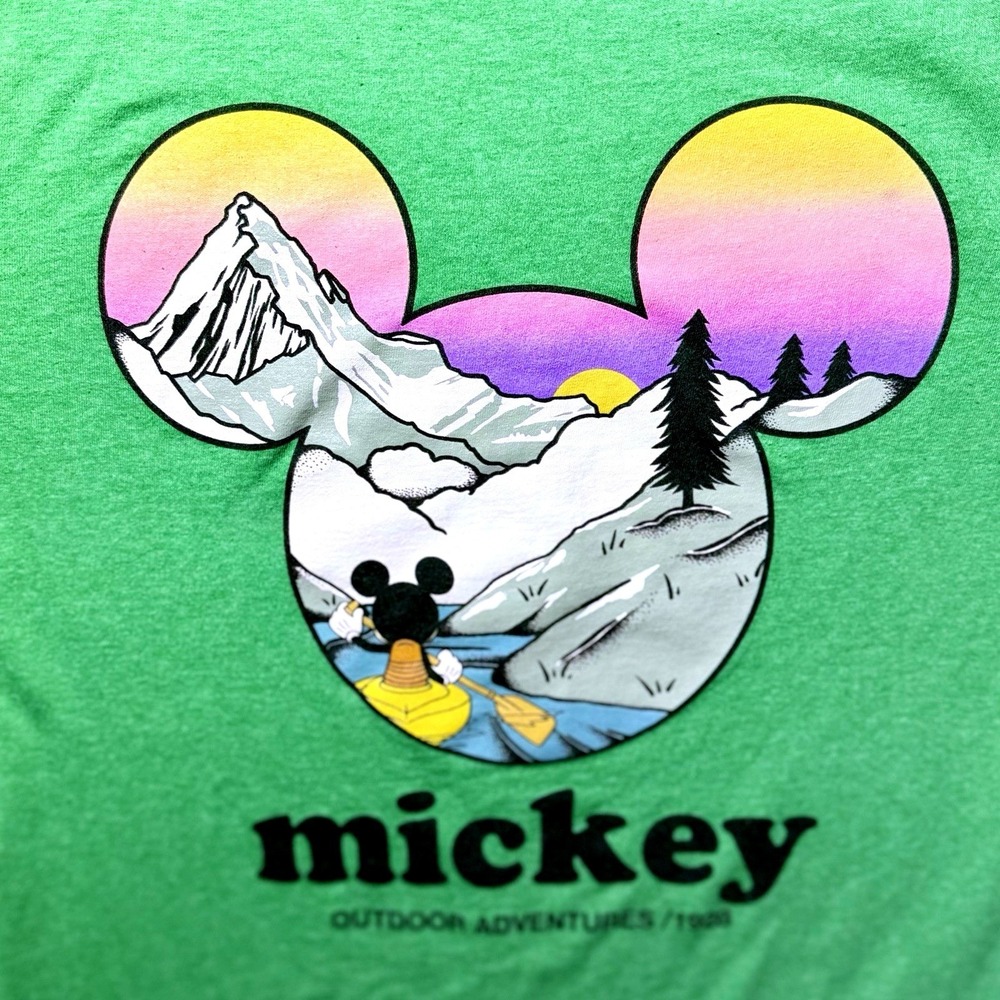 Disney Mickey Mouse Outdoor Adventures 1928 Green Graphic T-Shirt Small